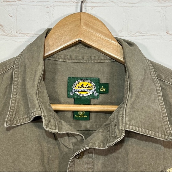 Vintage Cabela's Hunting Shirt Mens Large Tall Brown Canvas Elbow Patches - Picture 3 of 10
